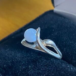 Vintage Sterling Silver JDC Ring Blue Chalcedony Cabochon Modernist Size 5.5